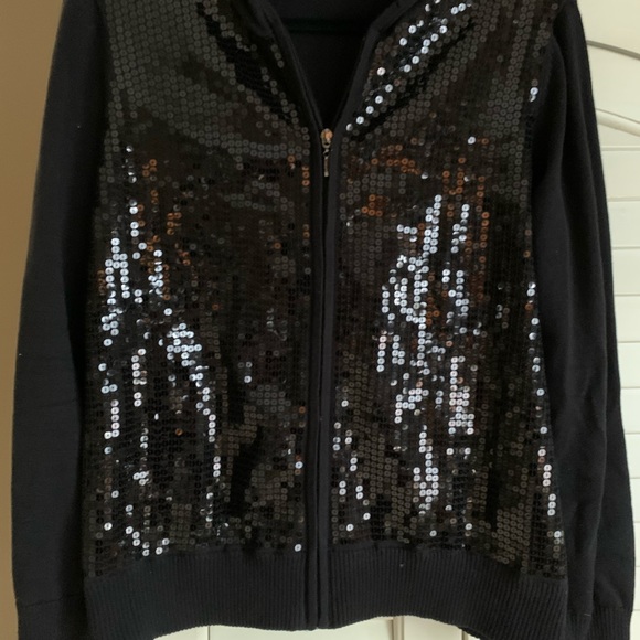Black Sequined Hooded Zip-up Sweater - Picture 2 of 5
